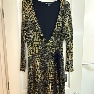 DKNY Black and Gold Long Sleeve Dress